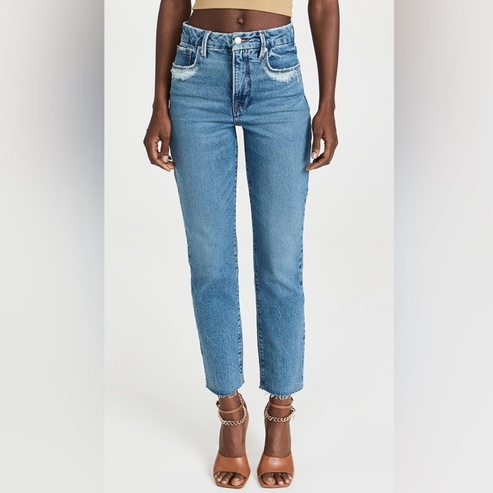 Good American distressed straight leg jeans